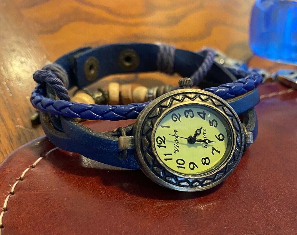Women's Viser Watch, Bronze Tone with Leather and Beaded Band, Owl Charm